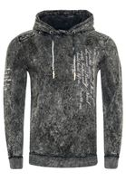 Moderner Herren Kapuzen-Pullover Oil-Washed Hoodie mit Steppmuster und Schrift-Prints Sweater 19131 Anthrazit