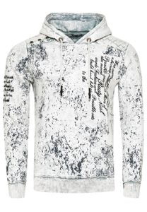 Moderner Herren Kapuzen-Pullover Oil-Washed Hoodie mit Steppmuster und Schrift-Prints Sweater 19131 Weiß