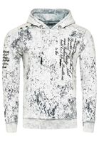 Moderner Herren Kapuzen-Pullover Oil-Washed Hoodie mit Steppmuster und Schrift-Prints Sweater 19131 Weiß