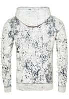 Moderner Herren Kapuzen-Pullover Oil-Washed Hoodie mit Steppmuster und Schrift-Prints Sweater 19131 Weiß