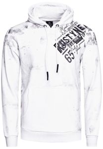 Felpa con cappuccio da uomo alla moda con stampa grafica all-over, felpa con cappuccio e tasca a marsupio, maglione 19134, bianco