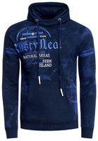 Felpa sportiva da uomo con cappuccio, stampe vintage e tasca a marsupio, blu navy, 19135