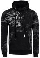 Sportlicher Herren Kapuzen-Pullover Hoodie mit Vintage-Prints und Känguru-Tasche Sweatshirt 19135 Schwarz