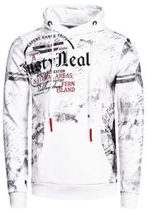 Sportlicher Herren Kapuzen-Pullover Hoodie mit Vintage-Prints und Känguru-Tasche Sweatshirt 19135 Weiß