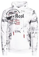 Sportlicher Herren Kapuzen-Pullover Hoodie mit Vintage-Prints und Känguru-Tasche Sweatshirt 19135 Weiß