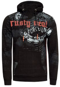 Moderner Herren Kapuzen-Pullover mit markantem Grafik-Print Hoodie mit hohem Kragen Sweater 19136 Schwarz