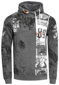 Lässiger Herren Hoodie mit Biker-Prints und Vintage-Waschung Kapuzen-Pullover Sweatshirt 19137 Anthrazit