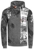 Lässiger Herren Hoodie mit Biker-Prints und Vintage-Waschung Kapuzen-Pullover Sweatshirt 19137 Anthrazit