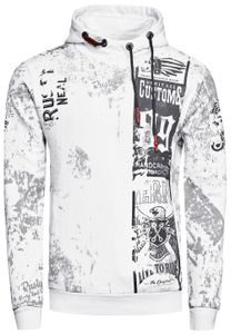 Sudadera informal con capucha para hombre con estampado de motociclista y lavado vintage, sudadera con capucha 19137 blanca