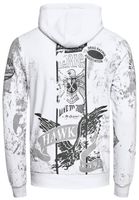 Casual men's hoodie with biker prints and vintage wash, hooded pullover sweatshirt 19137 white