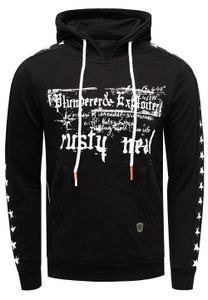 Moderner Herren Kapuzen-Pullover mit Sternen-Prints an den Ärmeln Hoodie mit Känguru-Tasche Sweater 19138 Schwarz