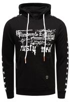 Moderner Herren Kapuzen-Pullover mit Sternen-Prints an den Ärmeln Hoodie mit Känguru-Tasche Sweater 19138 Schwarz