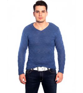 Suéter de punto moderno para hombre, cuello en V, corte entallado, suéter de punto texturizado 3172 Azul