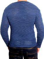 Pull en maille moderne pour homme, col V, coupe ajustée, maille texturée 3172 Bleu