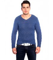 Modern men's knit sweater, V-neck, slim fit, textured knit sweater 3172 Blue