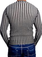 Pull homme moderne en maille rayée, coupe ajustée, col V, gris 3174