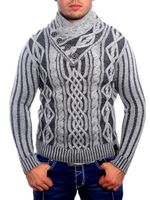 Pull élégant pour homme en maille, motif torsadé, col montant, référence 3176 anthracite