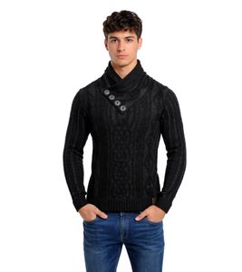Pull élégant pour homme en maille torsadée, col montant, modèle 3176 Noir