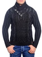 Pull élégant pour homme en maille torsadée, col montant, modèle 3176 Noir