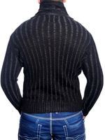 Pull élégant pour homme en maille torsadée, col montant, modèle 3176 Noir