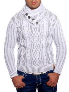 Pull élégant pour homme en maille torsadée, col montant, modèle 3176 blanc