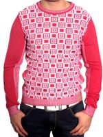 Pull en maille moderne pour homme, motif à carreaux, maille texturée, col rond 3178 Rouge