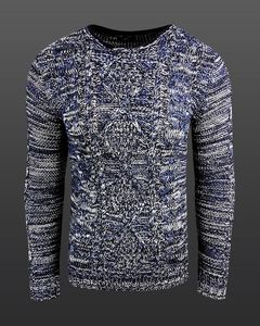 Pull homme moderne à col rond et design contrasté, modèle 6234 bleu marine