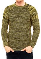 Pull homme en maille fine à col rond, style motard, streetwear, jaune 6240