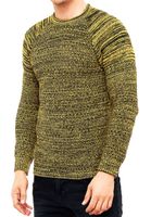 Pull homme en maille fine à col rond, style motard, streetwear, jaune 6240