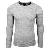 Pull homme en maille fine à col rond, style motard, streetwear, gris 6240