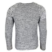 Suéter de cuello redondo de punto fino para hombre urbano, ropa de calle de punto estilo motero, 6240, negro/blanco