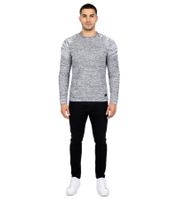 Suéter de cuello redondo de punto fino para hombre urbano, ropa de calle de punto estilo motero, 6240, negro/blanco