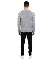 Suéter de cuello redondo de punto fino para hombre urbano, ropa de calle de punto estilo motero, 6240, negro/blanco