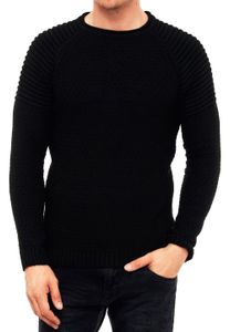 Pull homme en maille fine à col rond, style motard, streetwear 6240, noir