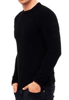 Pull homme en maille fine à col rond, style motard, streetwear 6240, noir