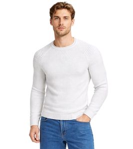 Suéter de cuello redondo de punto fino para hombre urbano, ropa de calle de punto para motociclistas, 6240 blanco