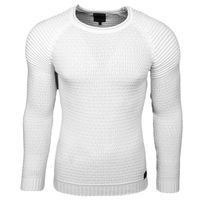Suéter de cuello redondo de punto fino para hombre urbano, ropa de calle de punto para motociclistas, 6240 blanco