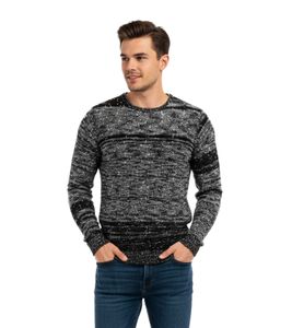 Pull homme polyvalent à col rond et à pois, en maille noire 6245