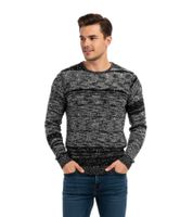 Pull homme polyvalent à col rond et à pois, en maille noire 6245