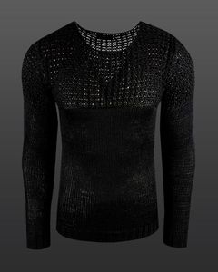 Maglione girocollo da uomo in tinta unita con lavorazione a maglia grossa e traforata, maglione 6250, nero
