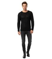 Men's solid color crew neck sweater in a holey chunky knit, sweater 6250, black