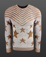 Pull homme tendance à col rond, motif « USA Stars & Stripes », en maille beige 6263