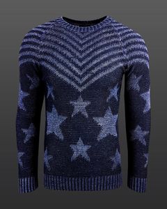 Pull homme tendance à col rond, motif « USA Stars & Stripes », pull tricoté 6263 bleu