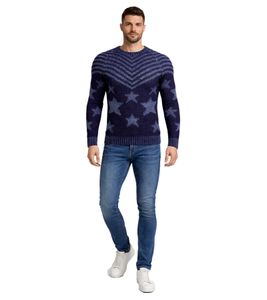Maglione girocollo da uomo alla moda con design "USA Stars & Stripes", maglione lavorato a maglia 6263 Blu