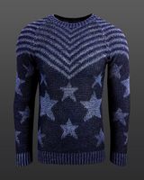 Pull homme tendance à col rond, motif « USA Stars & Stripes », pull tricoté 6263 bleu