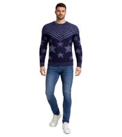 Pull homme tendance à col rond, motif « USA Stars & Stripes », pull tricoté 6263 bleu