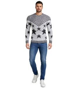 Maglione girocollo da uomo alla moda con design "USA Stars & Stripes", maglione lavorato a maglia 6263 Grigio