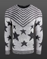 Fashionable men's crew neck sweater in "USA Stars & Stripes" design, knitted sweater 6263 Grey