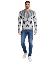 Fashionable men's crew neck sweater in "USA Stars & Stripes" design, knitted sweater 6263 Grey
