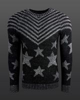 Fashionable men's crew neck sweater in "USA Stars & Stripes" design, knit sweater 6263, black
